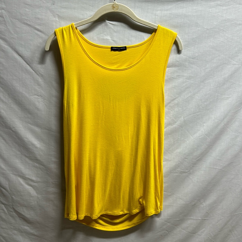 Cha Cha Vente | Sleeveless Bright Yellow Draped Back Blouse | Petite Medium